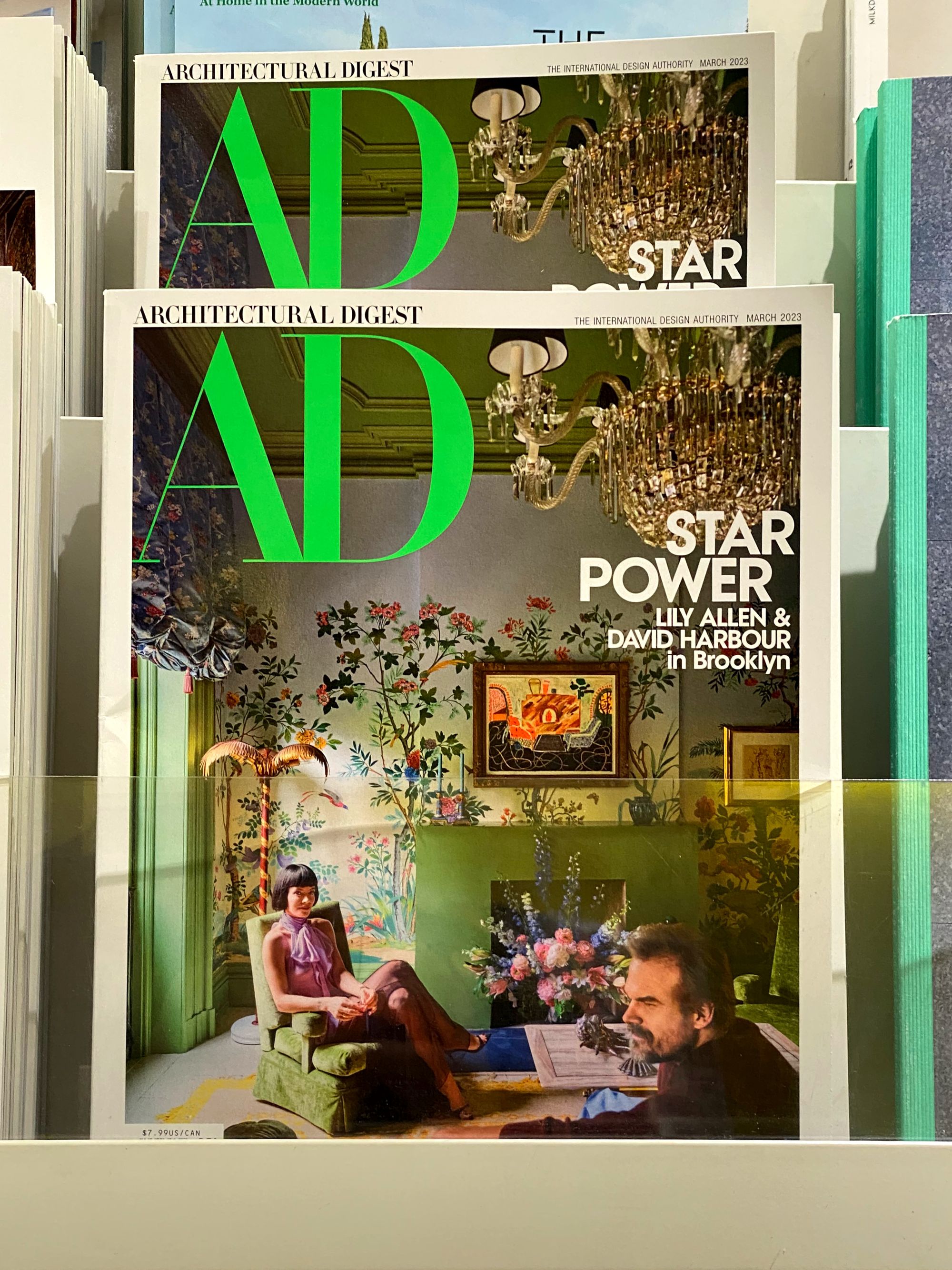 March 2023 edition of Architectural Digest on a newsstand.