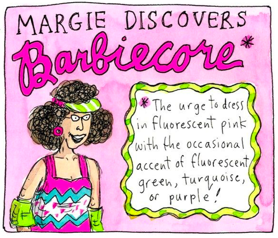 First panel of a Roz Chast comic in The New Yorker, titled Margie Discovers Barbiecore.