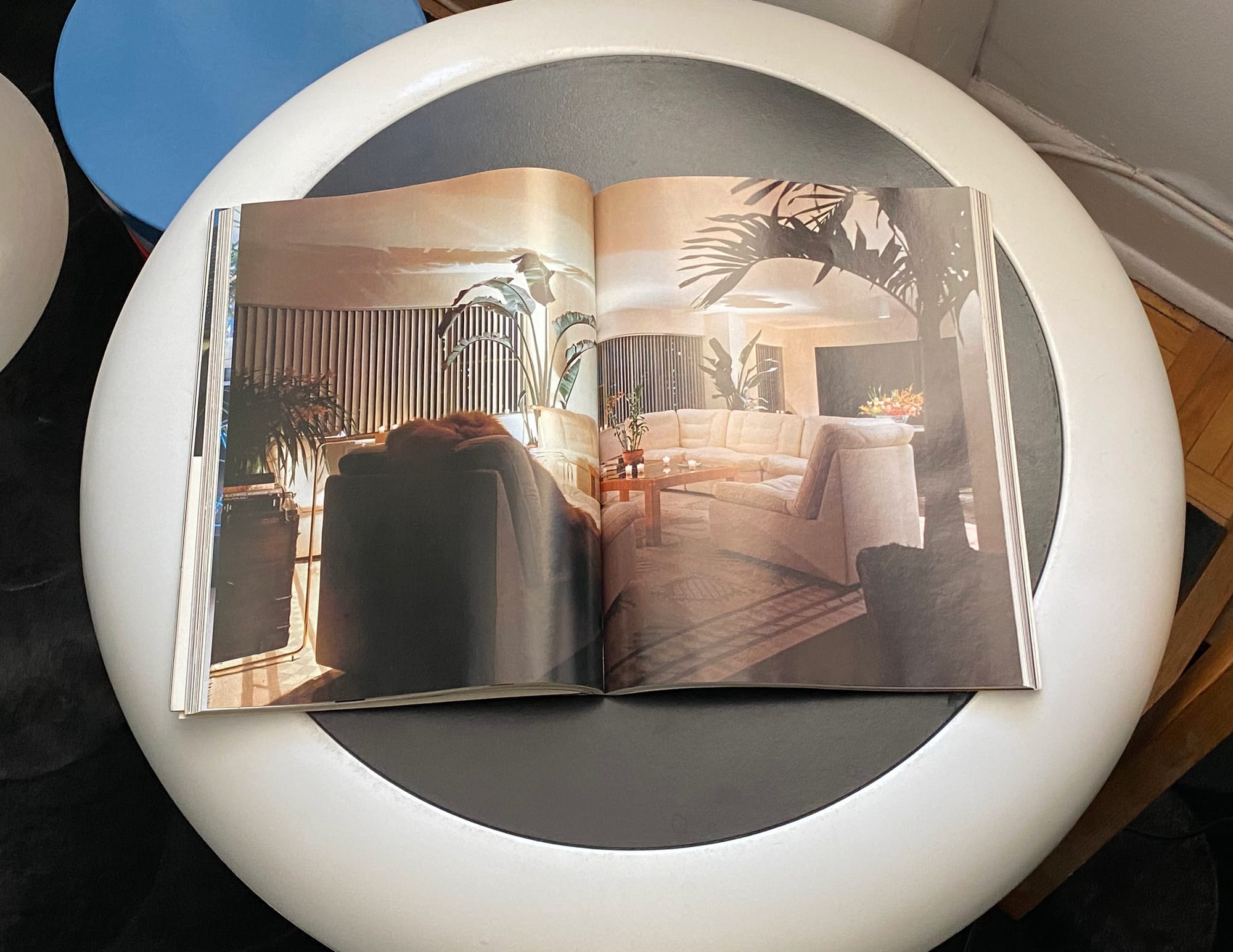 Architectural Digest open to a spread featuring Liza Minelli's living room.