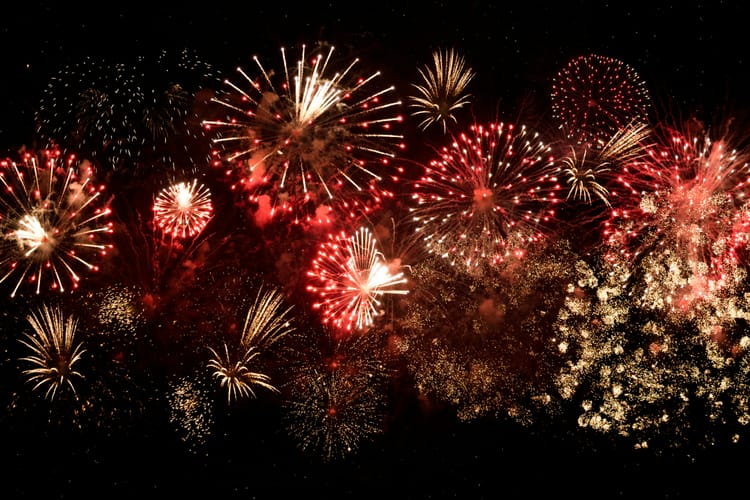 Colourful fireworks in shades of red and gold.