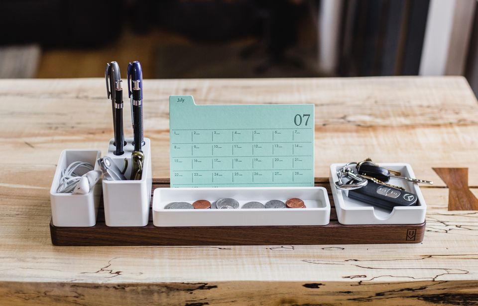 Desk organizer with neatly arranged objects