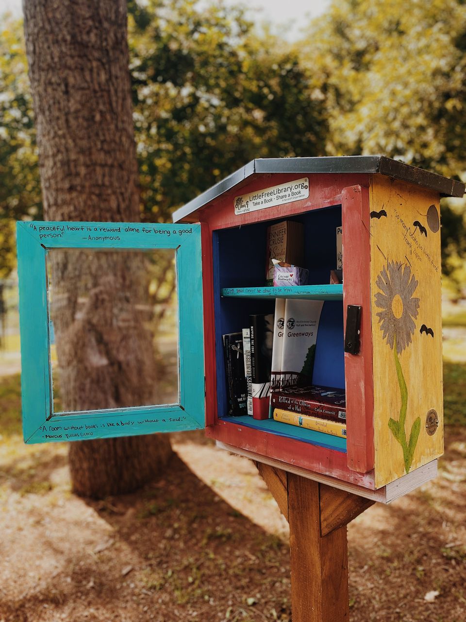 Little Free Library with the door open.